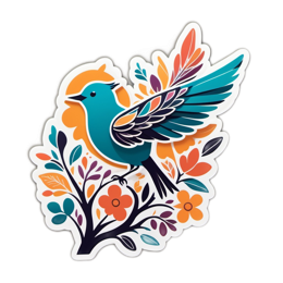 floral bird SVG PNG design with clean design elements, orange and pink floral elements