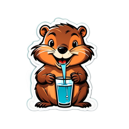 sticker otter drinking SVG PNG design with clean design elements