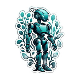 robot nature SVG PNG design with green floral elements