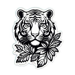tiger leaves SVG PNG design with clean design elements, black and white floral elements