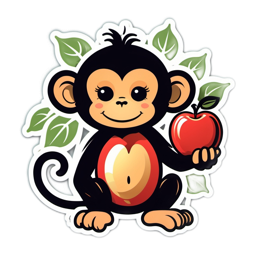 monkey apple SVG PNG design with red and green floral elements