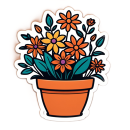 stickers flowerpot flower SVG PNG design with orange and green floral elements