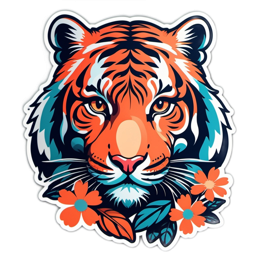 tiger flower SVG PNG design with clean design elements, orange and green floral elements