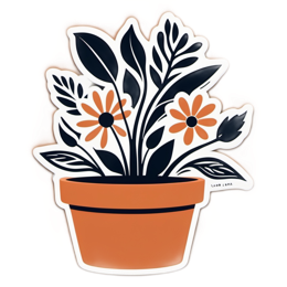 flower pot SVG PNG design with clean design elements, black and orange floral elements