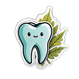 cute tooth sticker SVG PNG design with clean design elements, green and blue floral elements