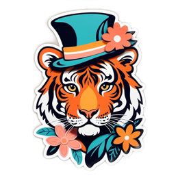 tiger hat flowers floral SVG PNG design with orange and pink floral elements