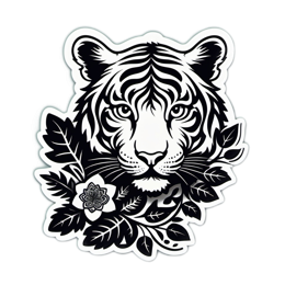 tiger floral SVG PNG design with clean design elements, black and white floral elements