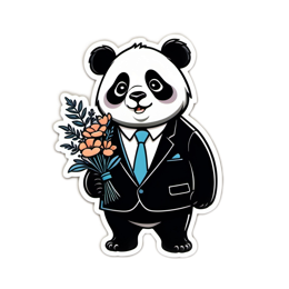 fancy panda bouquet SVG PNG design with clean design elements, black and white floral elements