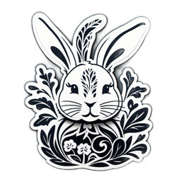 rabbit flower SVG PNG design with clean design elements, black and white floral elements