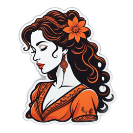 beautiful woman with flower SVG PNG design with clean design elements, black and white floral elements