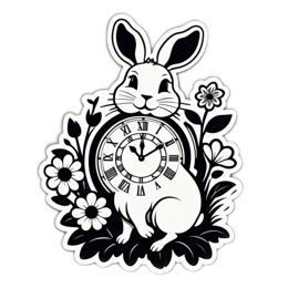 easter rabbit clock SVG PNG design with clean design elements, black and white floral elements