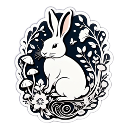rabbit flora floral SVG PNG design with black and white floral elements