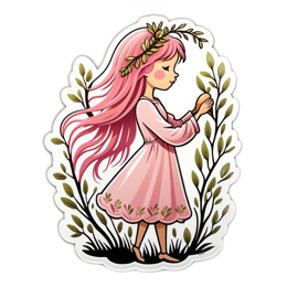 girl flower SVG PNG design with pink and green floral elements