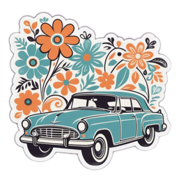 flower car sticker SVG PNG design with clean design elements, black and orange floral elements