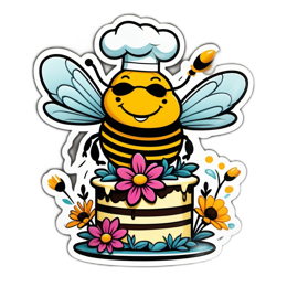 sticker chef bee SVG PNG design with pink and blue floral elements