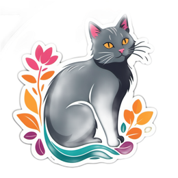 sticker cat flower SVG PNG design with clean design elements, orange and pink floral elements