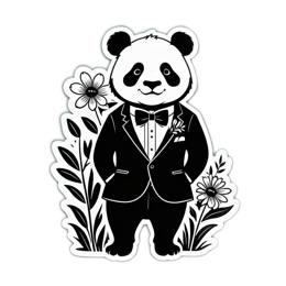 panda wedding floral SVG PNG design with black and white floral elements