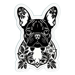 frenchbulldog floral SVG PNG design with black and white floral elements