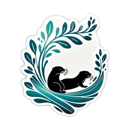 otters nature SVG PNG design with clean design elements, black floral elements