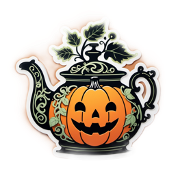teapot SVG PNG design with black and orange floral elements