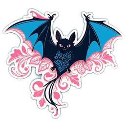 bat floral SVG PNG design with clean design elements, pink and blue floral elements