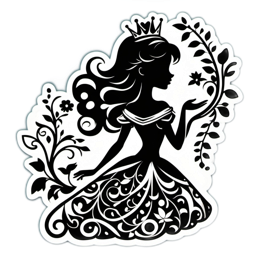 fantasy princess floral SVG PNG design with black and white floral elements