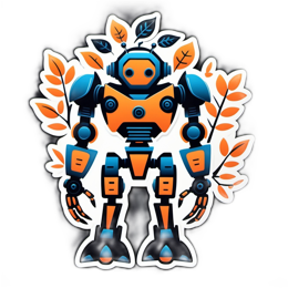 robot illustration SVG PNG design with orange and green floral elements