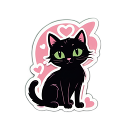 sticker black cat hearts SVG PNG design with clean design elements