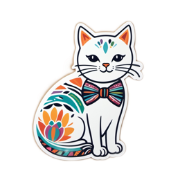 sticker colorful cat floral SVG PNG design with white and orange floral elements