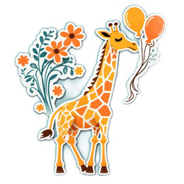 stickers giraffe balloons SVG PNG design with orange and green floral elements
