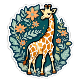 giraffe flower SVG PNG design with clean design elements, orange and green floral elements