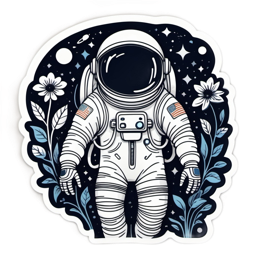 astronaut space flora floral SVG PNG design with clean design elements, black and white floral elements