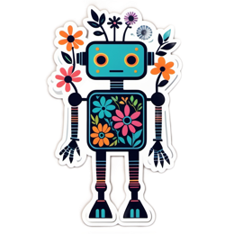 robot flower SVG PNG design with clean design elements, pink and green floral elements
