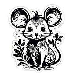 sticker mouse floral SVG PNG design with black and white floral elements