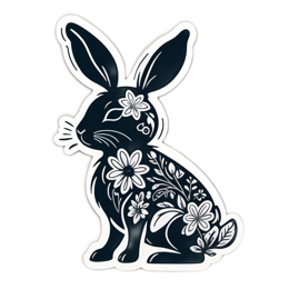 bunny flower SVG PNG design with black and white floral elements