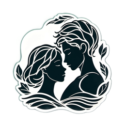 love silhouette SVG PNG design with black and white floral elements