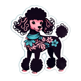 sticker poodle floral SVG PNG design with clean design elements, black and pink floral elements