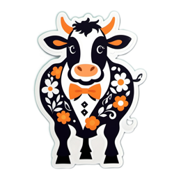 arctic cow floral SVG PNG design with clean design elements, black and white floral elements