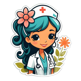 nurse cartoon floral SVG PNG design with pink and green floral elements