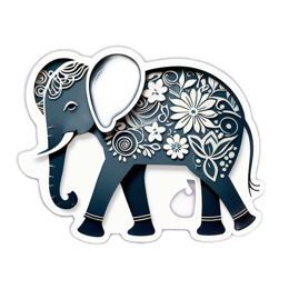elephant flower SVG PNG design with white and blue floral elements