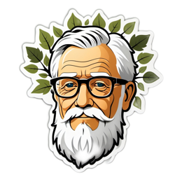 beard glasses leaves SVG PNG design with white and green floral elements