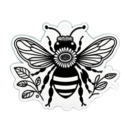 bee nature floral SVG PNG design with clean design elements, black and white floral elements
