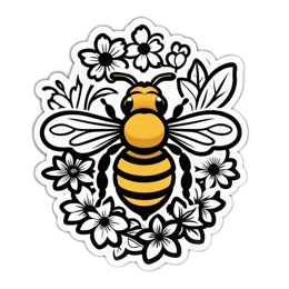bee flowers SVG PNG design with clean design elements, black and white floral elements
