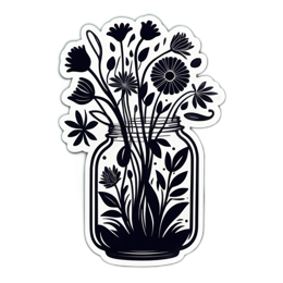 flower illustration sticker SVG PNG design with black and white floral elements