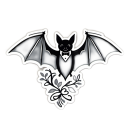 bat sticker floral SVG PNG design with black and white floral elements