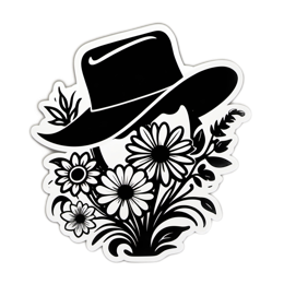 flower hat blackandwhite SVG PNG design with clean design elements, black and white floral elements