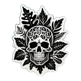 skull leaves floral SVG PNG design with clean design elements, black and white floral elements