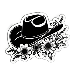 western hat flowers floral SVG PNG design with clean design elements, black and white floral elements