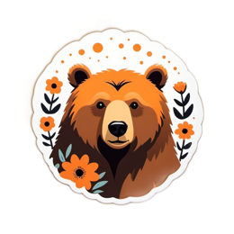 sticker bear flower SVG PNG design with clean design elements, orange floral elements