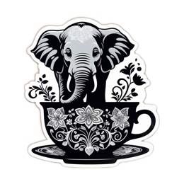 elephant tea cup floral SVG PNG design with black and white floral elements